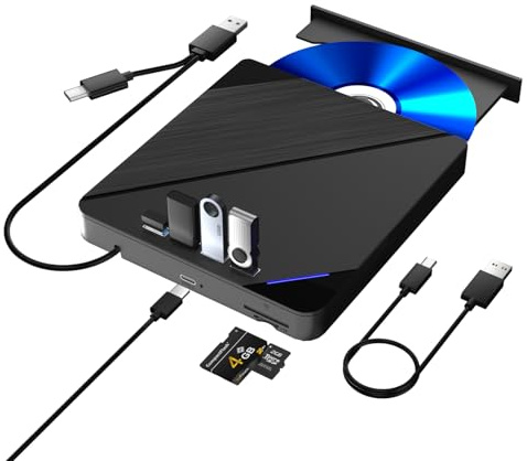 TYYWGD External Blu ray Drive, 7 in 1 Support 100G Disc R/W, USB3.0 Type-C Bluray Drive BD DVD CD Burner with 4 USB Ports, SD/TF Card Slot Compatible with Windows Linux MacOS (Bluray)
