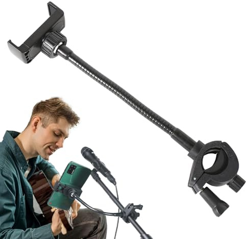 Supporto Per Telefono Per Asta Microfono | Supporti per Smartphone su Leggio Musicale - Montaggio Regolabile con Braccio Flessibile Lungo per Studio Musicale e Club