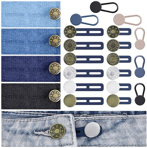 Alethron Hosenbunderweiterung, 22 Stück Hosenknopf Verlängerung, 4 Stile Hosenerweiterung Schwangerschaft, Verstellbarer Knopfverlängerung für Hosen Knopf Erweiterung Hose Bunddehner für Damen Herren