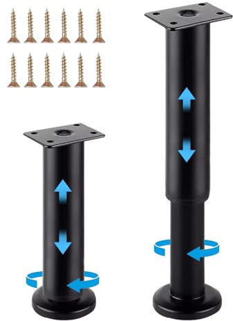 Worown 2 Stück Edelstahl Verstellbare Füße für Möbefuß (25cm - 43cm), Schwarz MöBelbeine mit Schrauben, Möbelbeine für Bett, Fernsehschrank, Sofa, Bücherregal, Couchtisch und Schreibtisch