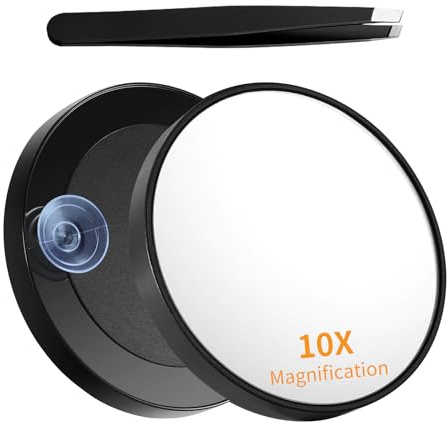VINPAM 10x Magnifying Mirror – Compact Travel Makeup Mirror with Suction Cup, Small Bathroom & Vanity Mirror for Precise Face, Eyebrow Grooming & Cosmetic Use