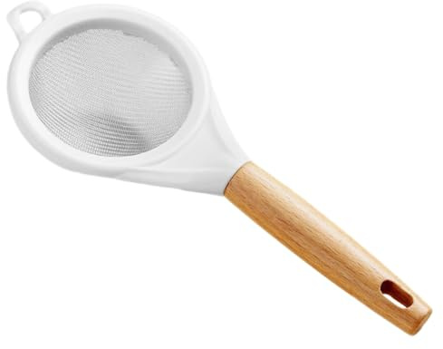 Veemoon Colador de Cocina con Mango de Madera Ergonómico Tamiz de Harina Multiusos de Acero Inoxidable para Filtrar Azúcar Cacao y Especias Utensilio de Repostería Resistente y Cómodo