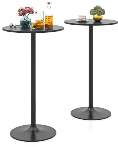 LIFEZEAL Tavolo da Bar Alto, Rotondo, Tavolino da Cocktail, da Divano, Altezza Regolabile, Telaio in Acciaio, Moderno, Pub, Bistrot, Cucina, Soggiorno, Balcone, 60x56-101,5cm, Max 55kg (2, nero)