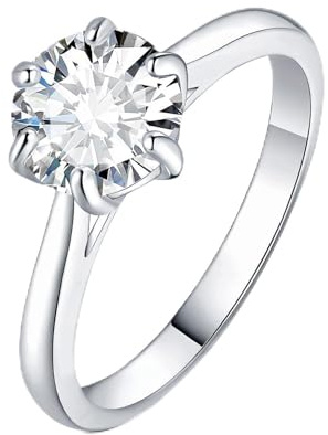 JewelryPalace 2ct klassisk solitärring för kvinnor 14K vitguldpläterade med Moissanite Creation, Simulerad Diamant Ringar med Rund sten, Enkel Ring Förlovning Smyckesset Kvinnor 9,5
