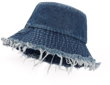 AYPOW Fashion Frayed Edge Bucket Hat for Women, Soft Washed Cotton Denim Summer Sun Hats, Lightweight Foldable Breathable Outdoor UV Protection Fishing Hats Cap, for Ladies Teen Girl Casual Daily Wear