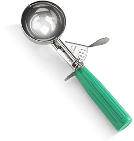New Star Foodservice 34806 Commercial-Grade Thumb Press Food Disher/Ice Cream Scoop, 18/8 Stainless Steel, 3.25 oz, Size 12, Green