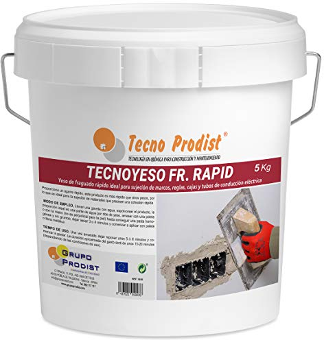 TECNO YESO RAPID de Tecno Prodist, (5 Kg) Yeso de fraguado rápido. Ideal para sujeción de marcos, reglas, cajas y tubos de conducción eléctrica.