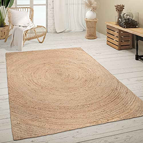 Paco Home Teppich Wohnzimmer Naturfaser Handgearbeitet Jute Meliert Modernes Muster Boho Stil, Grösse:120x170 cm, Farbe:Natur