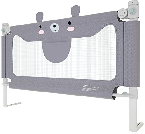 NAIZY Barrera de protección para cama de bebé, contra caídas, 150 cm, ajustable en altura, para todo tipo de colchones, para camas de niños, camas de padres, camas de madera maciza, gris