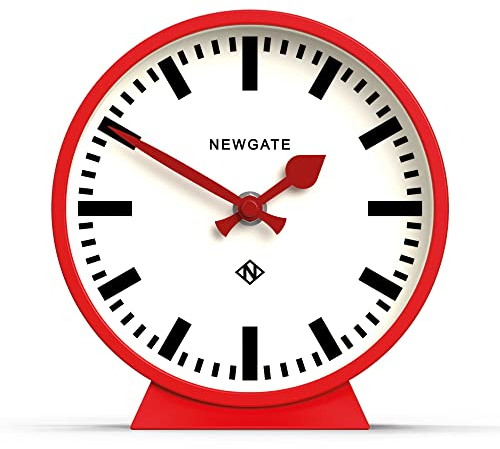 Newgate® M Orologio da tavolo Mantel Railway | Design moderno dell'orologio rotondo della stazione | Rosso | Stile contemporaneo per scrivania, tavolo, mensola o comodino