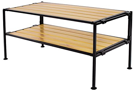 Seville Classics Sturdy Freestanding Storage Shelf for Bedroom, Closet, Entryway, Dorm Room Organizer Stackable Durable Metal Shoe Rack Countryside Aspen Slat, 2-Tier