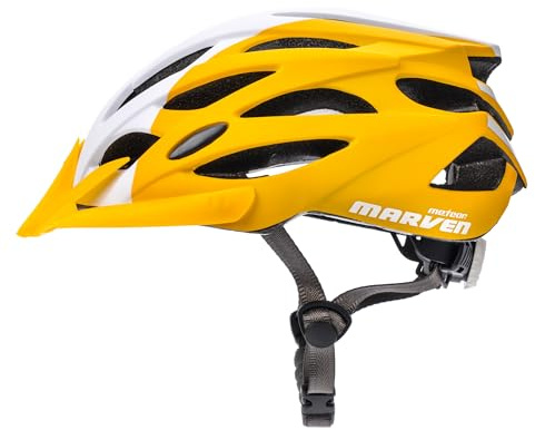 Meteor - MARVEN Cycle Helmet – Lightweight Adjustable Helmet for Men, Women, Kids – MTB, Bike, Scooter, Skateboard & Hoverboard – Breathable with Detachable Visor - Size L - Mint/White/Yellow