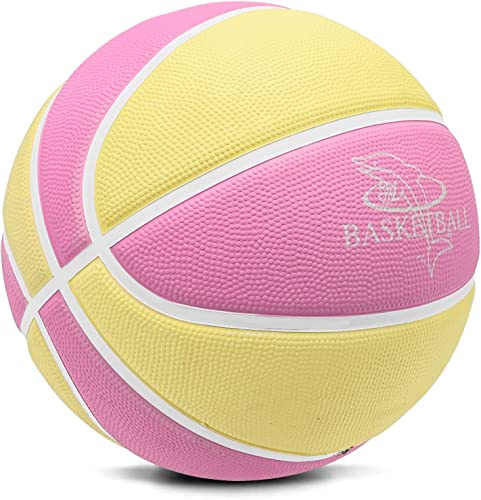 Balón de baloncesto tamaño 5, baloncesto para niños, mini baloncesto, tamaño 3, ideal para las manos de los niños jóvenes, goma de baloncesto al aire libre, color rosa 3