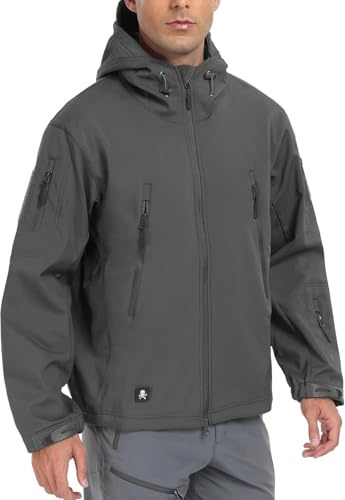 Aosyax Hommes Vestes Softshell Militaire Tactique Imperméable pour Camping Chasse pêche Outdoor Blouson à Capuche Gris XL