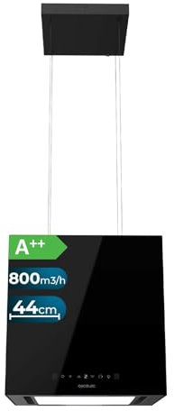 Cecotec Hotte Aspirante 44cm îlot Carré Bolero Flux Cct 448000 Glass Black A++. Finition Verre Noir, Aspiration 800M3/H, Moteur 210W, 3 Puissances, Filtre Charbon