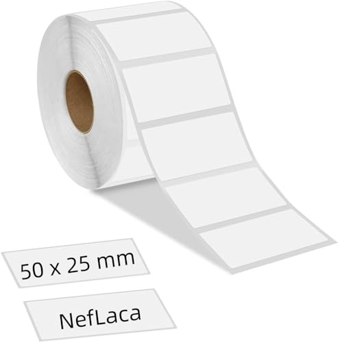 Etichette Adesive Bianche, NefLaca 1300 pezzi 50 X 25 mm Etichette termiche adesive in Rotolo Etichette Alimentari per Catering Barattol Cancelleria Cingelatore Corrispondenza Dispensa