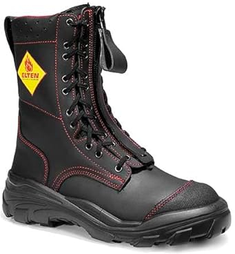 ELTEN Feuerwehrstiefel Euro Proof F2A, Damen und Herren, Leder, Stahlkappe, robust 47, Schwarz|Rot