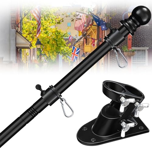 cogardenshower House Flag Pole Kit - 5ft Tangle Free Flag Pole Holder for Outside House - Heavy Duty Stainless Steel Flag Poles for 3x5 Flags Outdoor,Metal Porch Flagpole with Bracket - Black