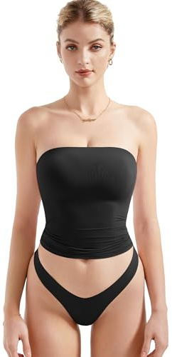 SUUKSESS Women Sexy Tube Top Summer Y2K Going Out Tops Casual Sleeveless Double Lined Basic Tank Top (Black, S)