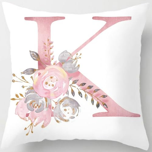 Tillskuch Pink Cushion Covers Cute Alphabet Decorative Throw Pillow Cover Square Letter Pillow Protectors for Sofa Couch Bedroom Chair Home Decor 45cm x 45cm(K)