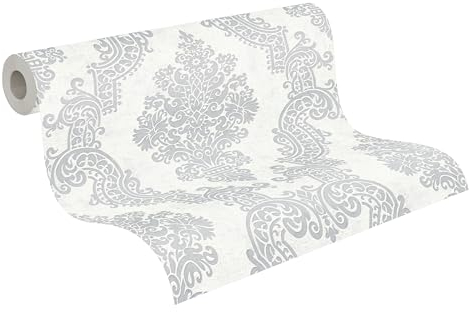 A.S. Création Pure Elegance papier peint intissé avec ornements 0,53 x 10,05 m - blanc, gris - papier peint baroque Made in Germany - 397655