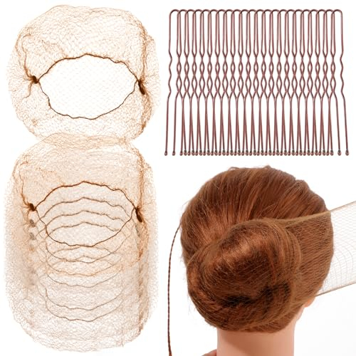 Giantree 20 Stück Unsichtbare Haarnetze, Bun Netze mit 50 U-förmigem Clips Haarnetz Dutt Wiederverwendbare Haar Netze Feinmaschig Ballettbrötchen Haarnetz für Krankenschwestern Tänzerin(Braun)