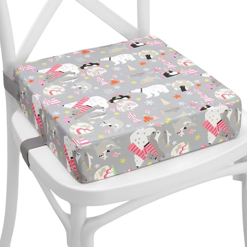 Kindersitzerhöhung Sitzerhöhung Stuhl Kind 33x33x8 cm - Sitzkissen Kinder Booster Seat Stuhlerhöhung Kissen für Kleinkind beim Esstisch Stuhlkissen und Babysitz Tiere Grau