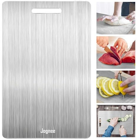 Jognee Tabla de cortar de acero inoxidable, tablas de cortar para la cocina, tabla de doble cara, apta para lavavajillas, suministros de cocina para el hogar, al aire libre, camping, preparación de