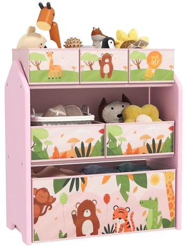 AIYAPLAY Kids Storage Unit, 3-Tier Toy Organiser Shelf with 6 Removable Storage Boxes, for Playroom, Bedroom, Children's Room, Nursery, Pink