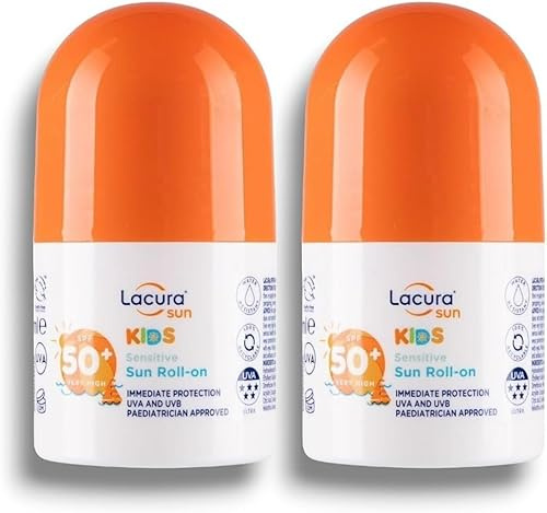 ark future Lacura Sun Kids Sensitive Sun Cream Roll-On SPF 50+, Water Resistant, UVA/UVB Protection, Hypoallergenic Sunscreen for Children, 50mL Each, Pack of 2