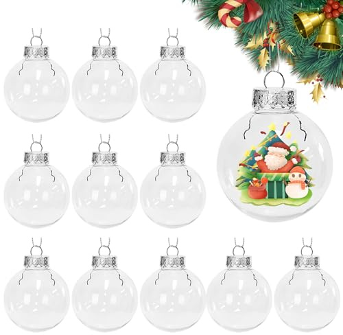Spetsbst - 8 cm Palline di Natale Trasparenti da Riempire, 12 Pezzi, Palline per Albero di Natale in Plastica, Palline Riempibili per Fai da Te, Decorazioni per Albero di Natale per Natale, Festa