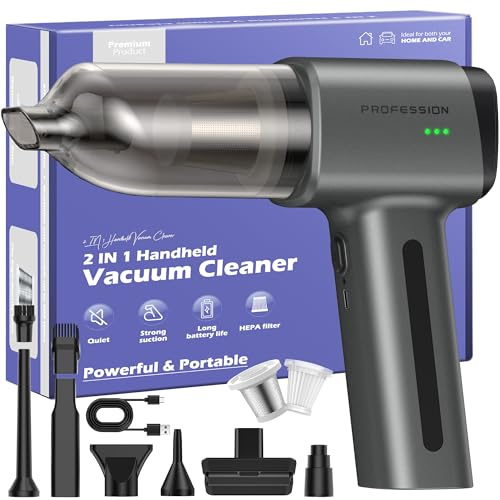 Bemkia Handheld Vacuum Cleaner, 28000Pa Car Vacuum cleaner, Mini Vacuum Car Hoover, 4-in-1 Portable Vacuum Cleaner Powerful for Vehicle, Pet Hair, Home, Office, Table (Grey)