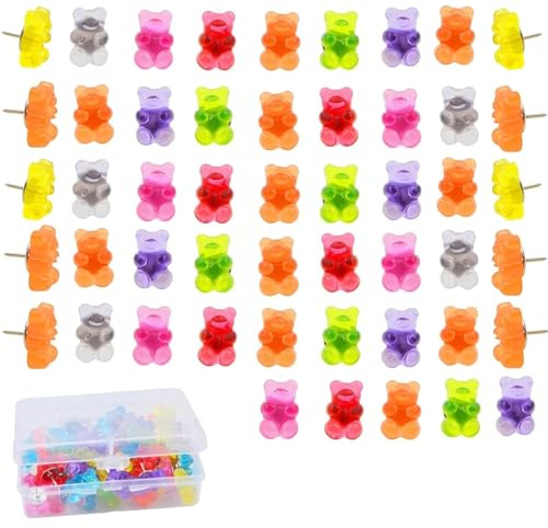 50PCS Bear Cute Push Pins for Pinboard, Pin Board Pins, Cork Board Pinset Random Color, Fun Bear Designs Pin Drawing PINS Suitable for Cork Board Bulletin Board Walls Maps Home Office