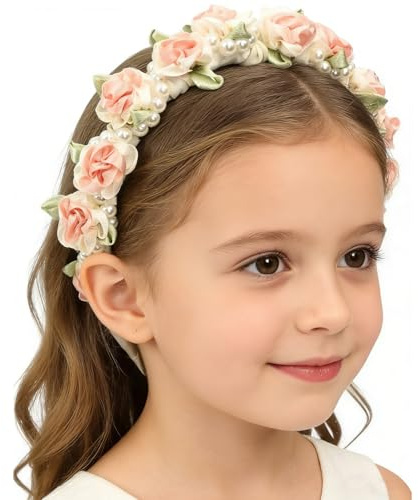 Couronne de Fleurs, Bandeau Floral pour Mariage, Fête de Noël, Diadème de Roses pour Mariée, Demoiselle d'honneur, Femme, Fille (Rose)