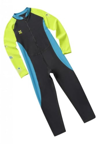 AMSLSIU Costume da Bagno per Bambini, Costume da Bagno ad Asciugatura Rapida per Bambini, per Sport Acquatici, UPF50, Protezione Anti-Rash, Snorkeling, Muta per, Grigio+Giallo, M