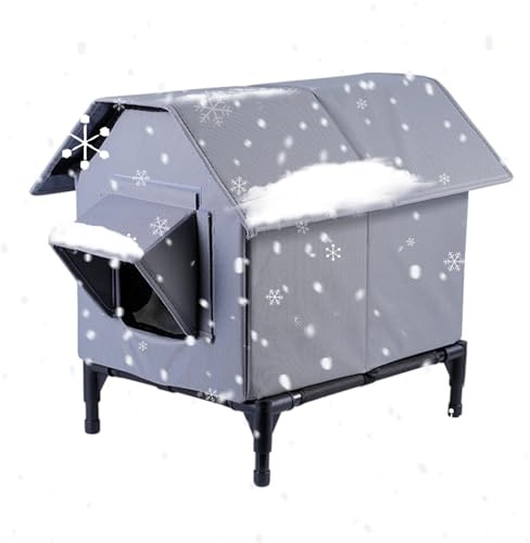 Refugio para Gatos Callejeros - Casa Impermeable Elevada En Exterior | Refugio Cálido para Gatos Salvajes con Recinto - para La Comunidad Balcón Patio Jardín Césped Y Carretera