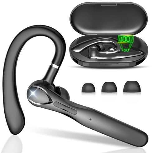Sisism Bluetooth Headset, Wireless Bluetooth Earpiece with 400mAh Charging Case 50 Hours Talking Time Built-in Microphone for iOS Android Cell Phone, V5.3 Hand-Free Headphones for Trucker, Office