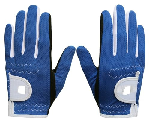 HJDGHU Guante Golf 1 par de Guantes Golf for niños, Mano Izquierda, Derecha, Agarre for Lluvia, Malla Antideslizante, Micro Fibra Suave(Blue,Medium)