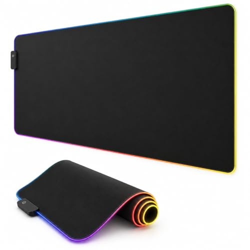 HUADO RGB Gaming Mouse Pad, 4 mm Thickness, 30 × 80 cm Large Mouse Pad for Desk, 13 Light Modes, Non-Slip Rubber Base, Waterproof, for PC Laptop Office Gaming Use