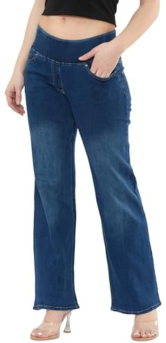 MYT Women’s Elasticated High Waist Wide Leg Jeans – Tummy Control Stretch Denim Comfortable Pull-On Fit All Waist Leg Sizes UK 10-24