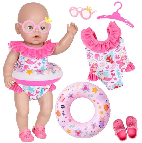 5 st bad- och babydockkläder 35,55 – 45,7 cm söt marin stil dockkläder baddräkt med rosa baddräkt solglasögon badring hängare skor nya 35–43 cm dockor badset docka tillbehör födelsedagspresenter