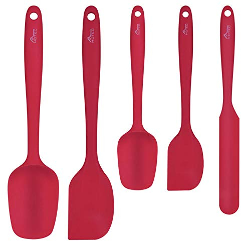 Hotec Spatules en Silicone de qualité Alimentaire Ustensiles de Cuisine Pour la Cuisson et le Mélange,Caoutchouc Résistant à la Chaleur Anti-adhésif Passe au lave-vaisselle Sans BPA Rouge