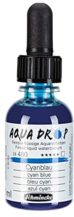 Schmincke - AQUA DROP, aquarelle liquide à base de pigments, bleu cyan en flacon pipette de 30 ml, 24480034, pour la peinture aquarelle, la calligraphie, le lettrage à la main, l'aérographie