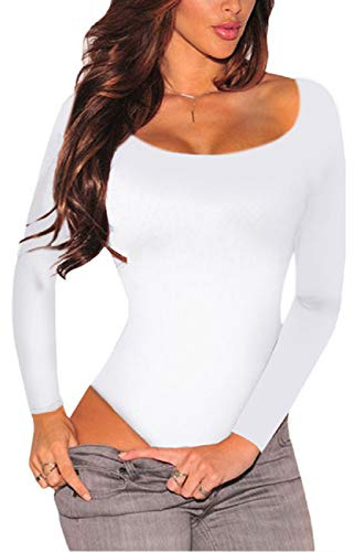 SEBOWEL body damer långärmad kortärmad dambody sexig elegant bodysuit toppar underbody långärmad body för kvinnor, #01 vit, L