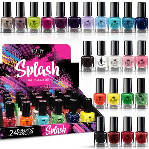 Splash Juego de 24 Esmaltes de Uñas - 24 Colores Modernos Secado Rápido (Set A)