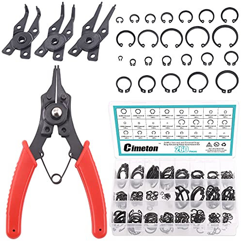 Cimeton 261Pcs 4 in 1 Snap Ring Pliers and Retaining Rings Assortment Set Includes Pliers and 12 Sizes Circlip Snap Retaining Clip Rings for Automotive and Engine Repair Work
