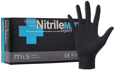 MTS Safety & Protection Einweghandschuhe L - 100 Stück/Box Nitrilhandschuhe Schwarz Handschuhe Nitril - Einmalhandschuhe Puderfreie & Latexfreie Gummihandschuhe (L, Schwarz, 100 Stück)