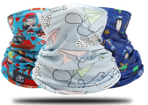 Freesom Lot de 3 Tour de Cou Enfant Leger Garcon Fille Ete Polaire Foulard de Couverture Visage Cache Cou Col Bandana Écharpes Cagoule Elastique Respirant Anti-solaire Sport Vintage Cadeau (Bleu)
