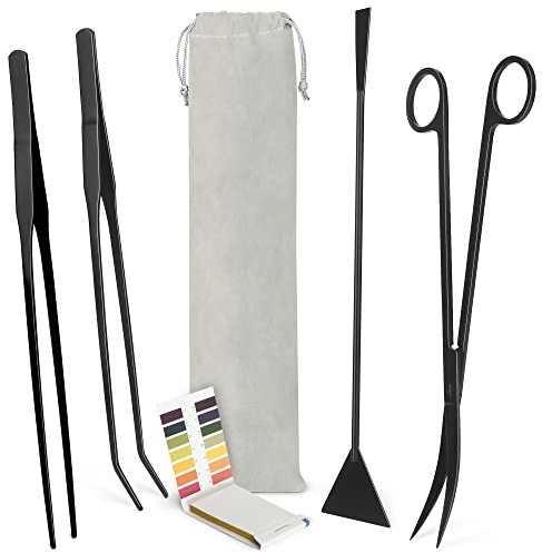 NEPTONION 6 in 1 Aquascaping Tool Kit with PH Tester, Black Steel Aquatic Landscaping Equipment Perfect to Create A Stunning Underwater Scape for Fish Tank