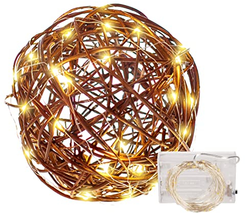 BOGATECO Dekokugel 20 cm mit LED-Lichterketten - XL Weidenkugel mit warmweißen LED-Lichtern | | Deko-Kugel für Garten, Balkon und Terrasse